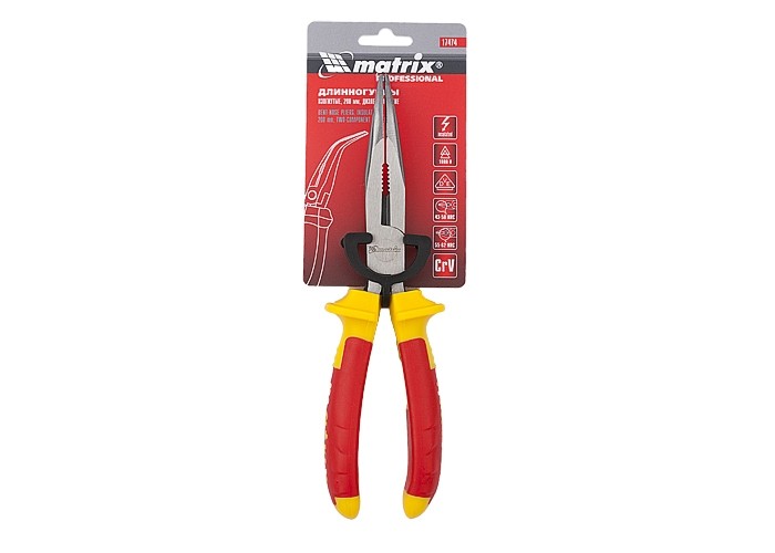 Длинногубцы изогнутые Insulated, 200 мм, двухкомпонентные рукоятки Matrix Professional (17474)