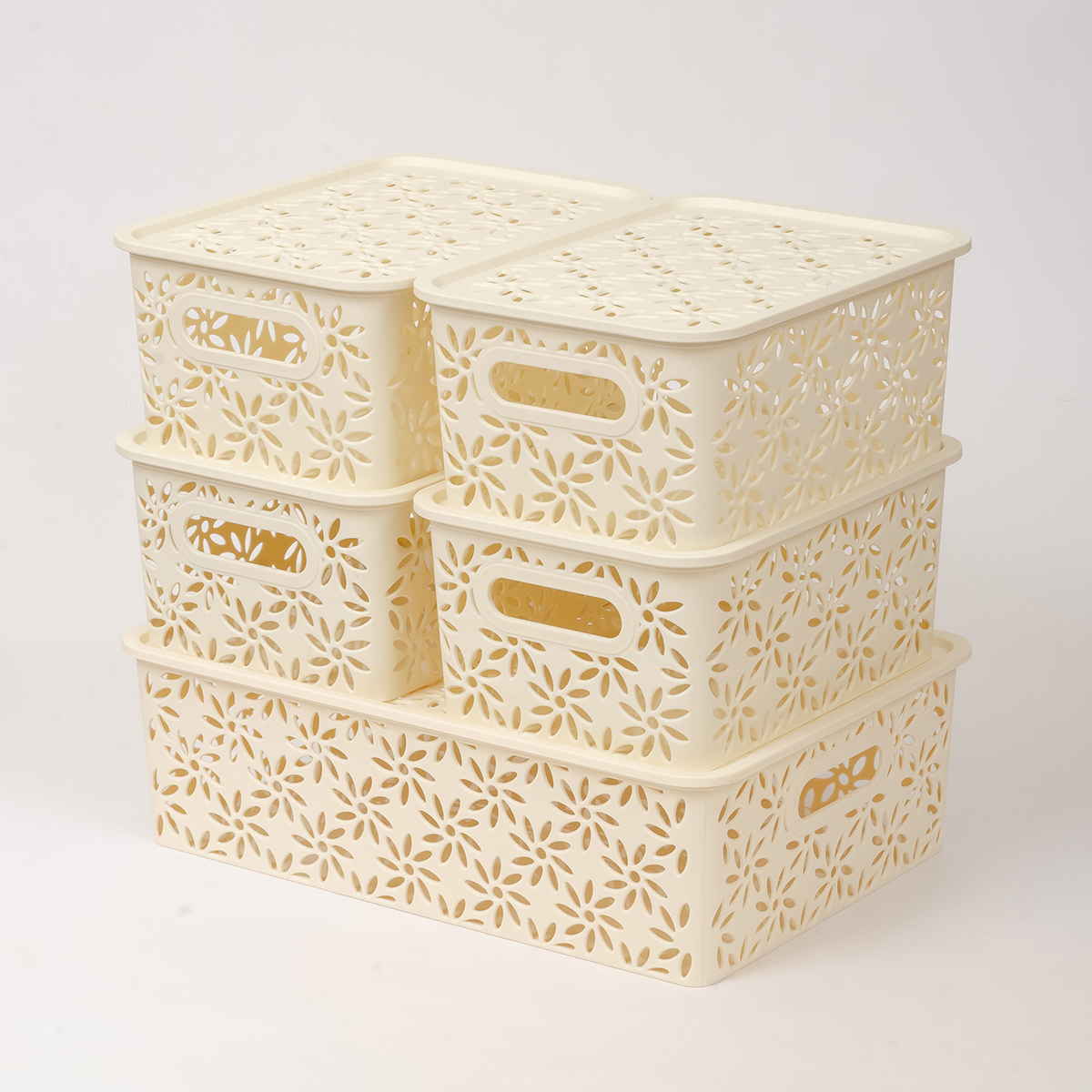 Корзина для хранения с крышкой "ромашки"  3 л  23,5*17,3*10,5 см (слоновая кость) (1/16) "виолет"