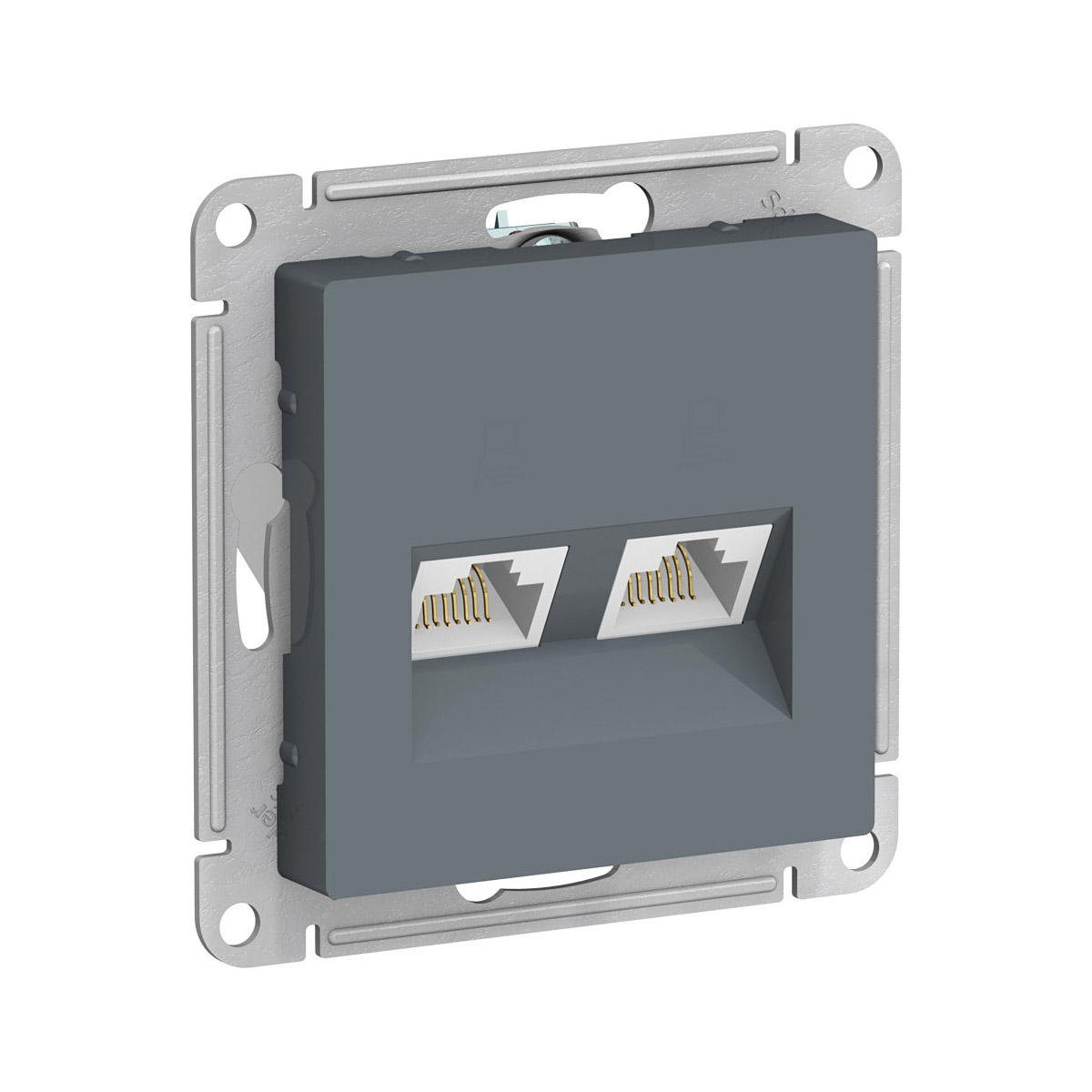 Розетка компьютерная "atlasdesign" 2-х местн. rj45+rj45 (механизм) грифель (1/10/60) "schneider"
