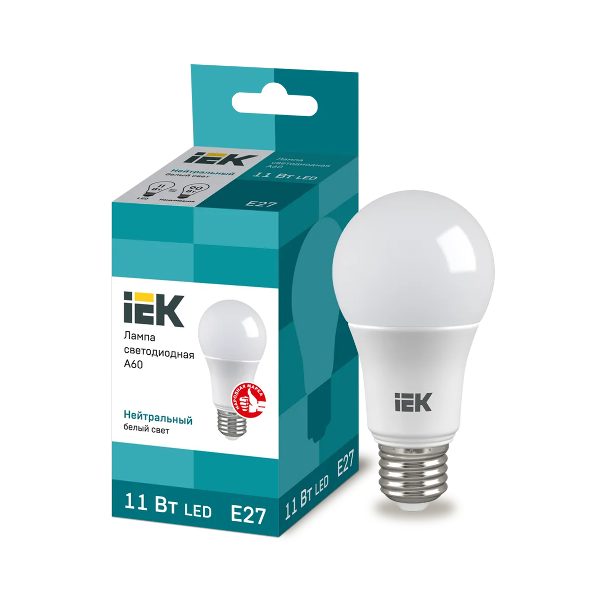 Лампа светодиодная (led) "iek" a60 шар 11w 4000 к e27, нейтрал. свет (10/100)