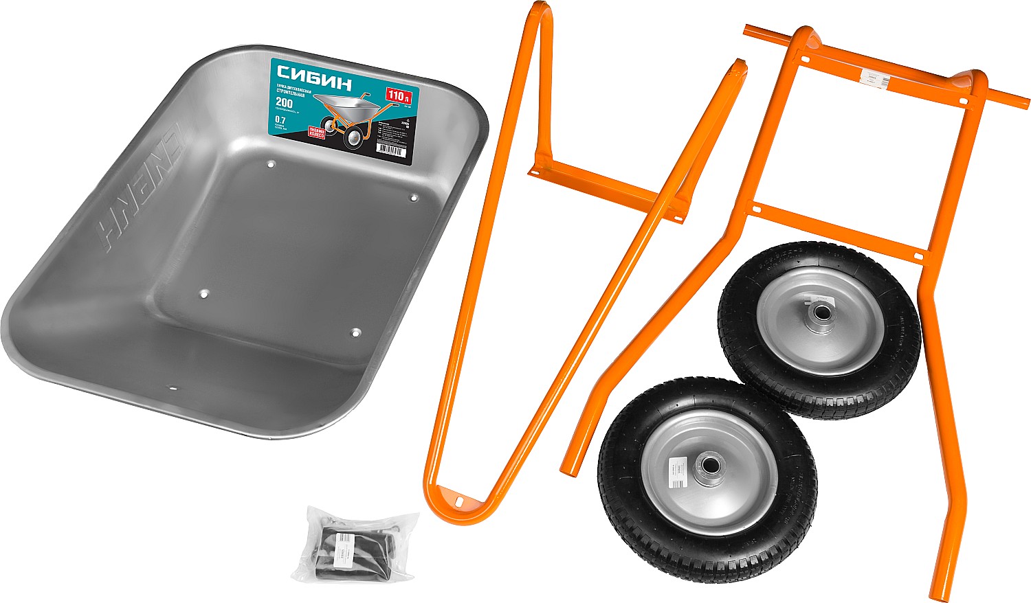 СИБИН СТ-22, 110 л, 200 кг, двухколесная, оцинкованная сталь, строительная тачка (39905)