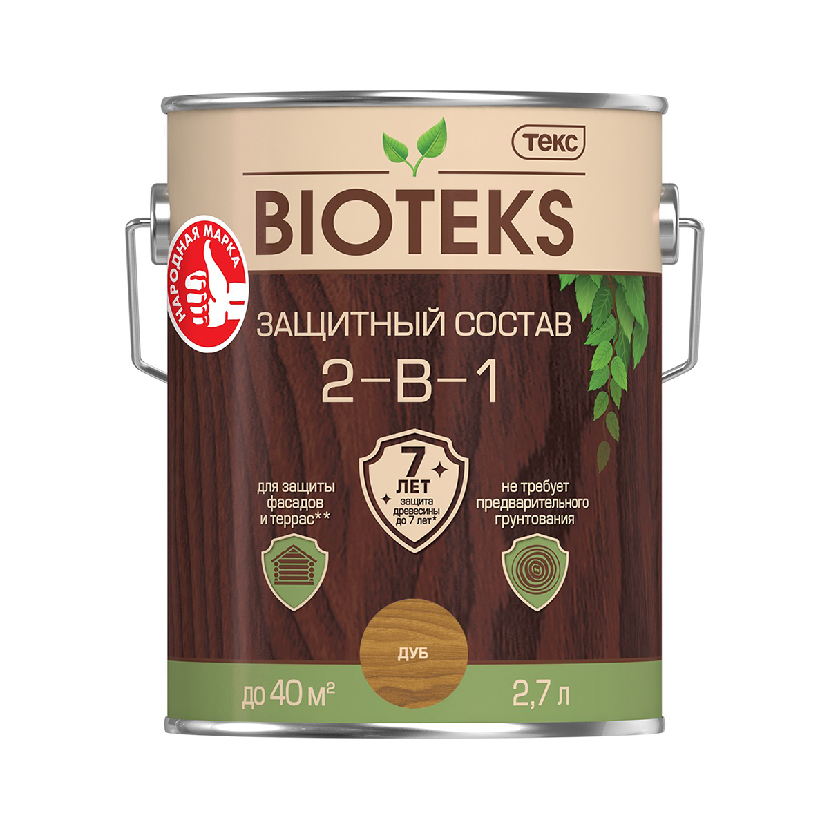Биотекс дуб  2,7 л (1/6) защитный состав  2 в 1 "bioteks"