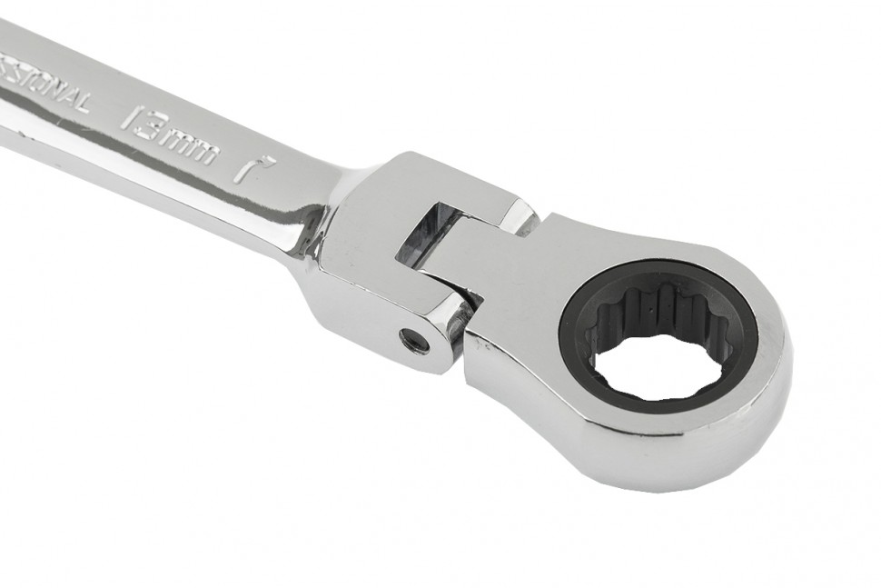 Ключ комбинированный трещоточный, 13 мм, CrV, шарнирный, зеркальный хром Matrix Professional (14865)