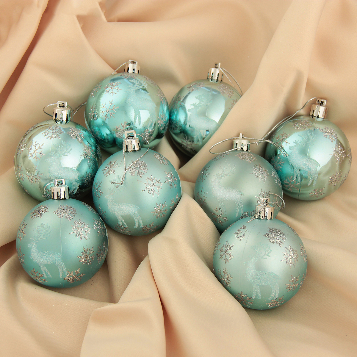 Шары новогодние d-6 см (набор 8 шт.) "северный олень" голубой "зимнее волшебство" 3249225