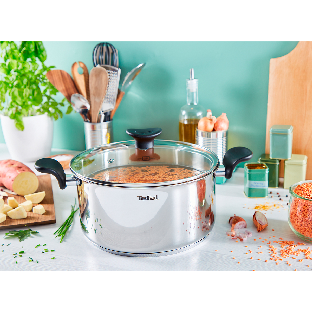 Кастрюля нержав. "primary" 5,2 л стекл. крышка 24 см (1/2) "tefal"