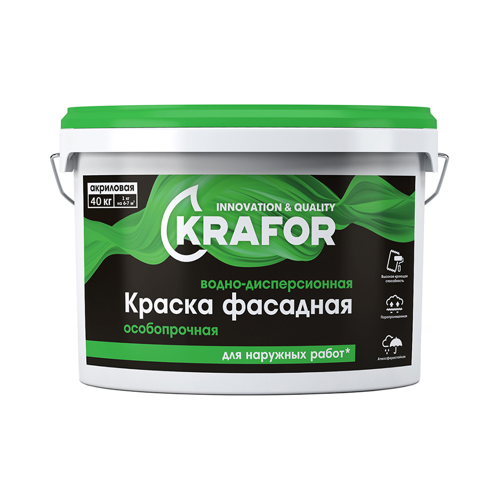 Краска в/д фасадная особопрочная 40 кг (1) "krafor" (зелен.)