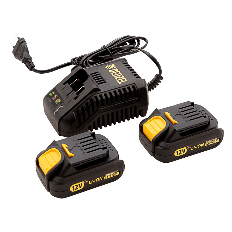 Дрель-шуруповерт аккумуляторная CDL-IB-12-02, Li-Ion, 12 В, 1.5 А*ч, 2 аккумулятора Denzel (26111)