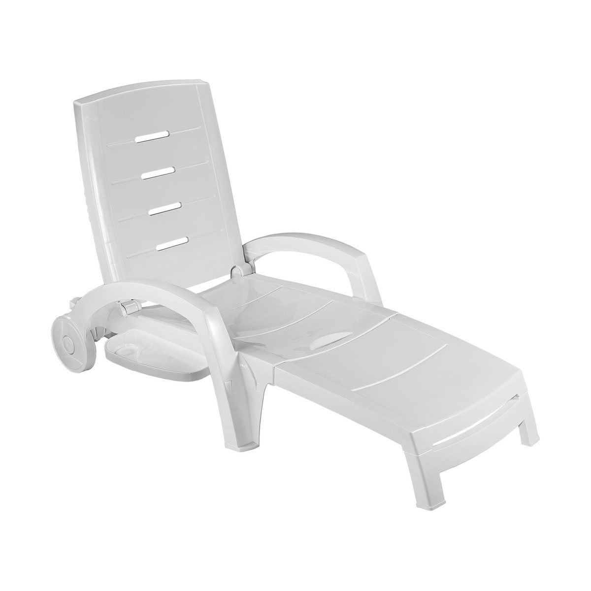 Шезлонг пласт. складной на колесах 186*76,5*89 см (белый) (1) "стандарт пластик"
