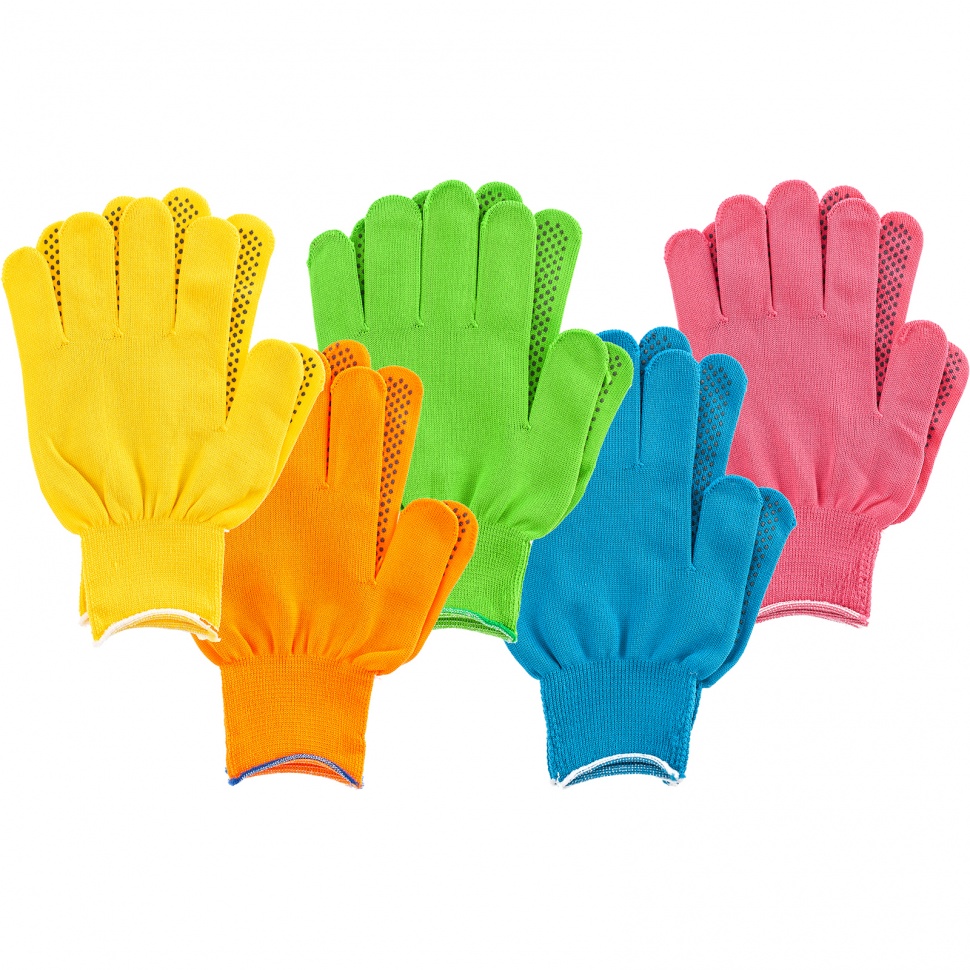 Перчатки в наборе, цвета: зеленый, розовая фуксия, желтый, синий, оранжевый, ПВХ точка, L, Palisad (67854)