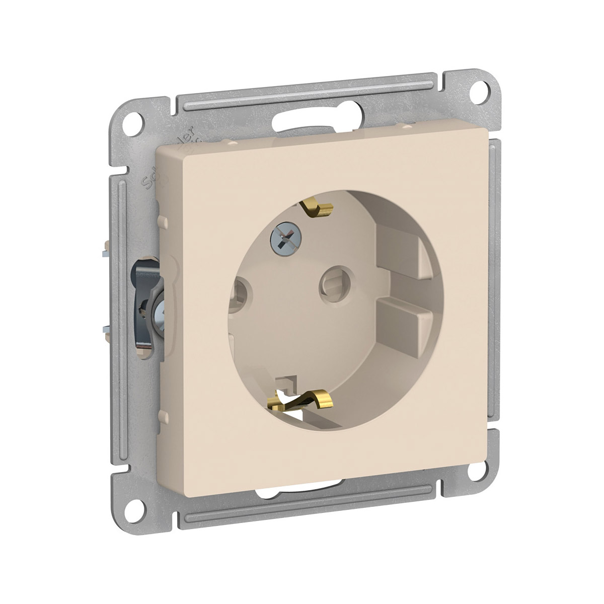 Розетка "atlasdesign" 1 местн. с заземл, с шторками (механизм) 16а, бежевый (1/20/160) "schneider"