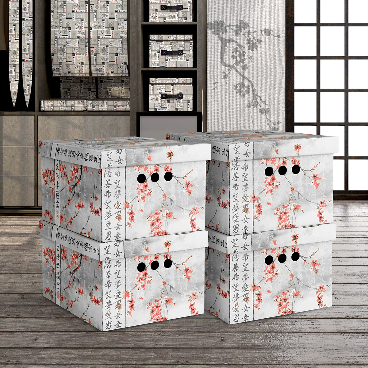 Короб для хранения "japanese white" 25*33*18,5 см (набор 4 шт.) (1/11) "valiant" jw-bctn-4s