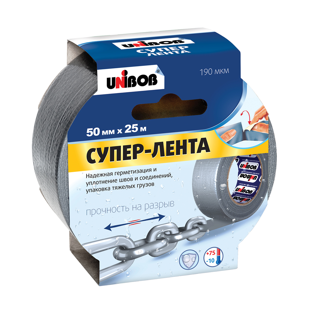 Супер-лента клейкая армиров. 50 мм х 25 м серая (36) "unibob"