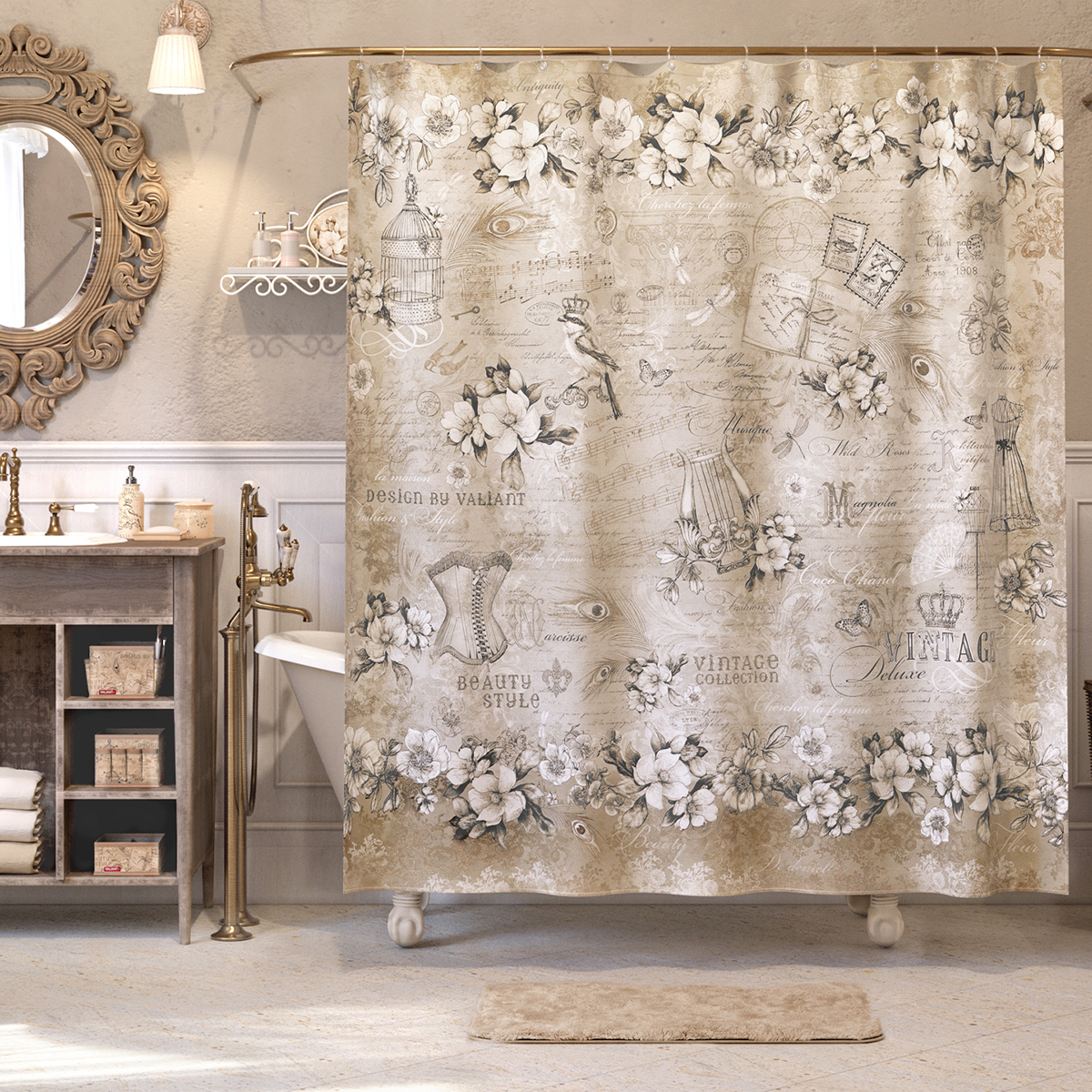 Штора для ванной 180*180 см (полиэстер) "vintage deluxe" (1/24) "valiant" vn-d-1818