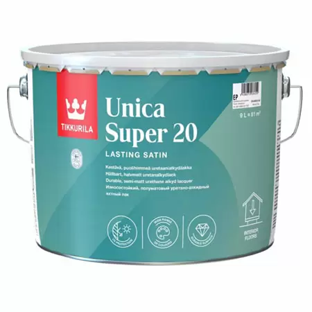 TIKKURILA UNICA SUPER 20 лак алкидно уретановый универсальный, износостойкий, полуматовый (9л)