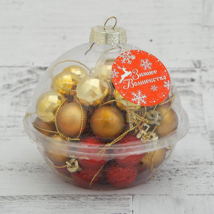 Шары новогодние d-2,5 см (набор 40 шт.) "малышки в шарике" красно-золотой 1023304