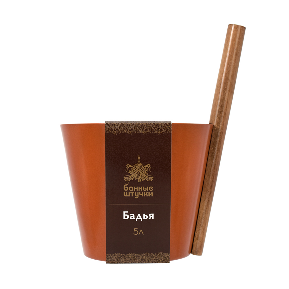 Бадья для бани и сауны алюмин. 5 л, дерев. ручка (терракотовая) (1/4) "банные штучки" 41284