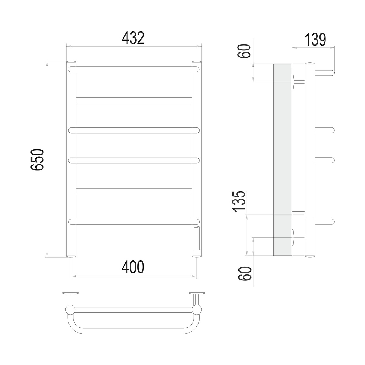 Полотенцесушитель электрич. "евромикс" п6 400*650 (хром) "terminus"