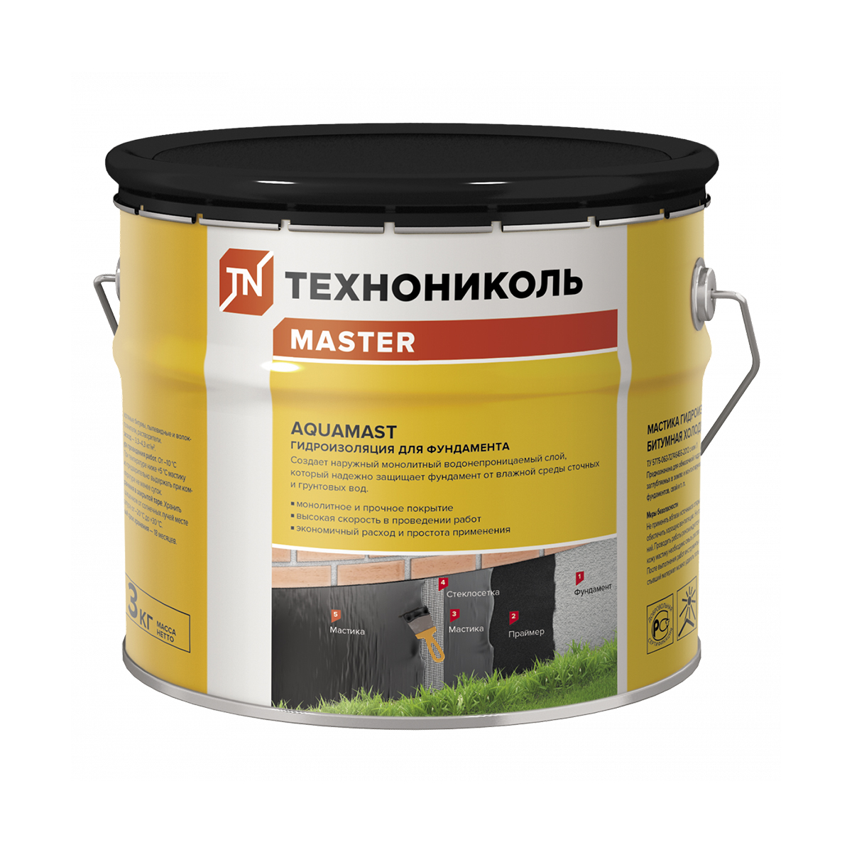 Мастика битумная "aquamast" для фундамента  3 кг (1/4) "технониколь"