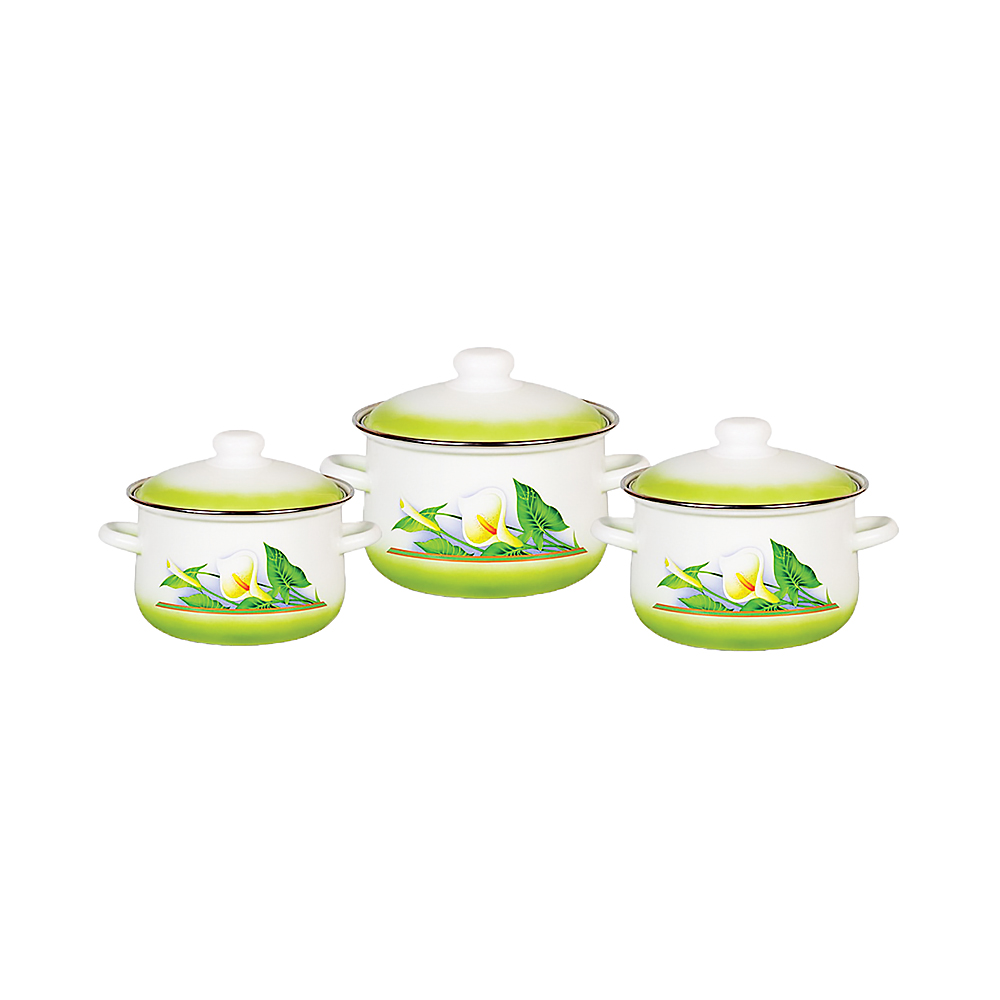 Набор кастрюль эмалиров. №408 "каллы" белосн. (2 + 4 + 5,5 л) "стальэмаль"  1с408