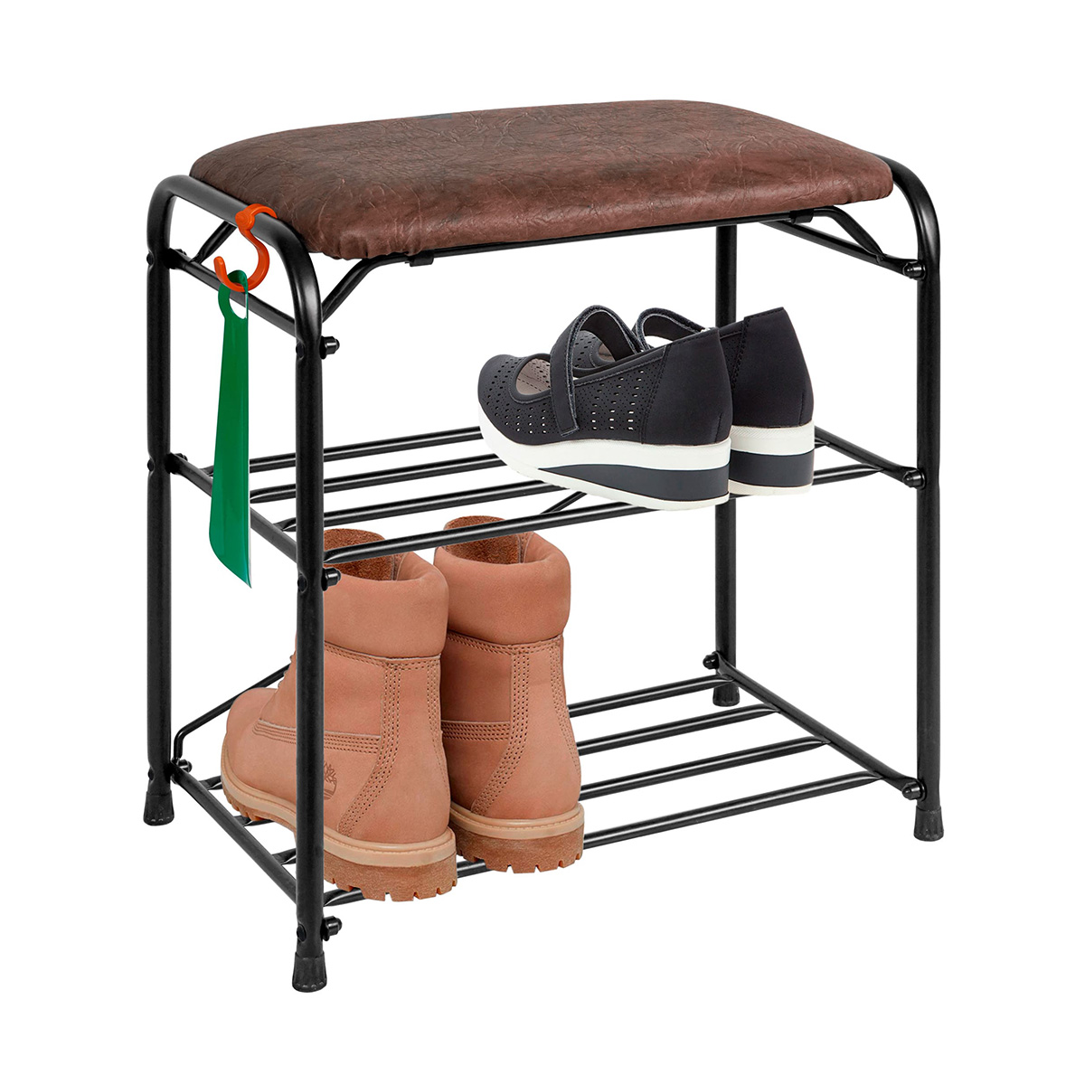 Подставка для обуви "альфа 13" 2 полки с сиденьем (450*300*480 мм) черный (1) пдоа13с ч