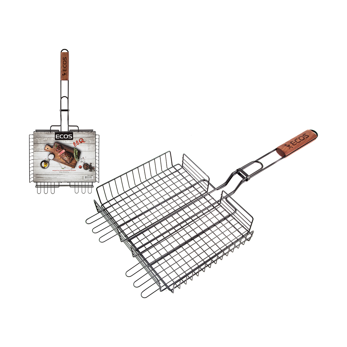 Решетка-гриль 31*24*5 см антипригарн., дерев. ручка (1/12) "ecos" 22139w