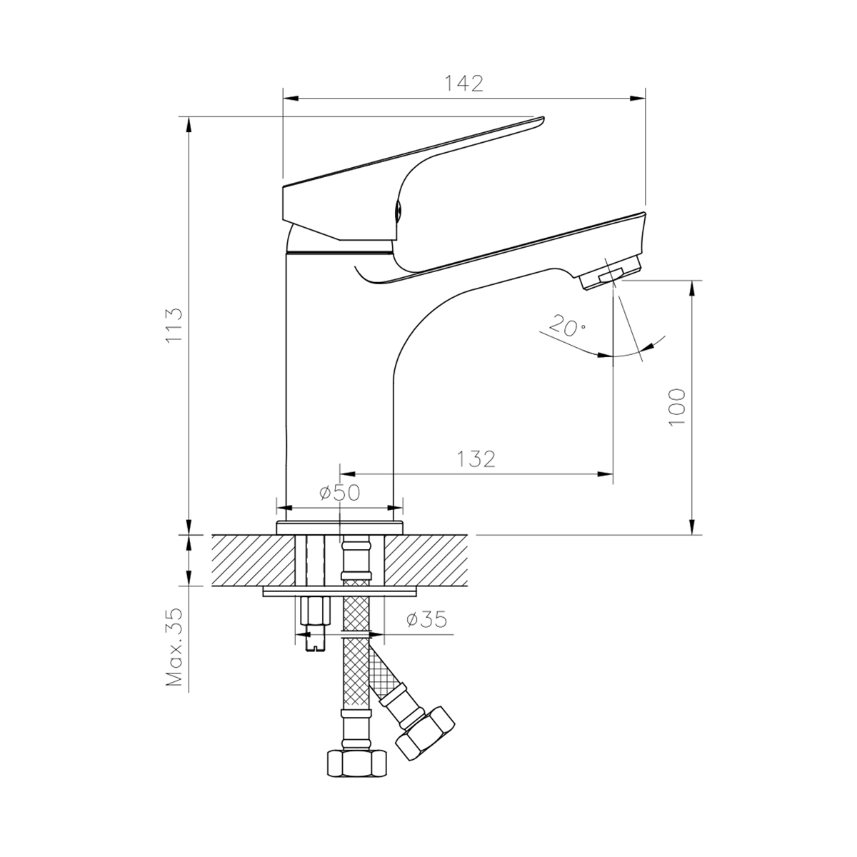 Смеситель для умывальника  rs29-13  монолитный (1/12) "rossinka"