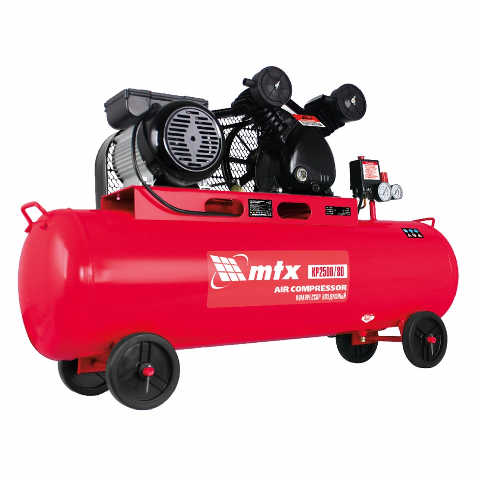 Компрессор воздушный ременный привод КР2500/80, 2,5 кВт, 80 литров, 420 л/мин МТХ (58047)