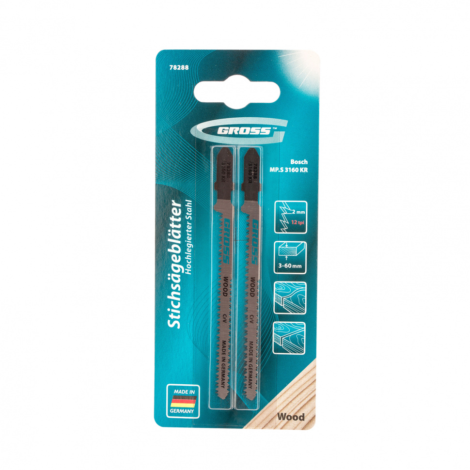 Полотна для электролобзика  по дереву, двухсторонние, чистый фигурный рез, 2 шт. ( 3160 KR ) Gross (78288)