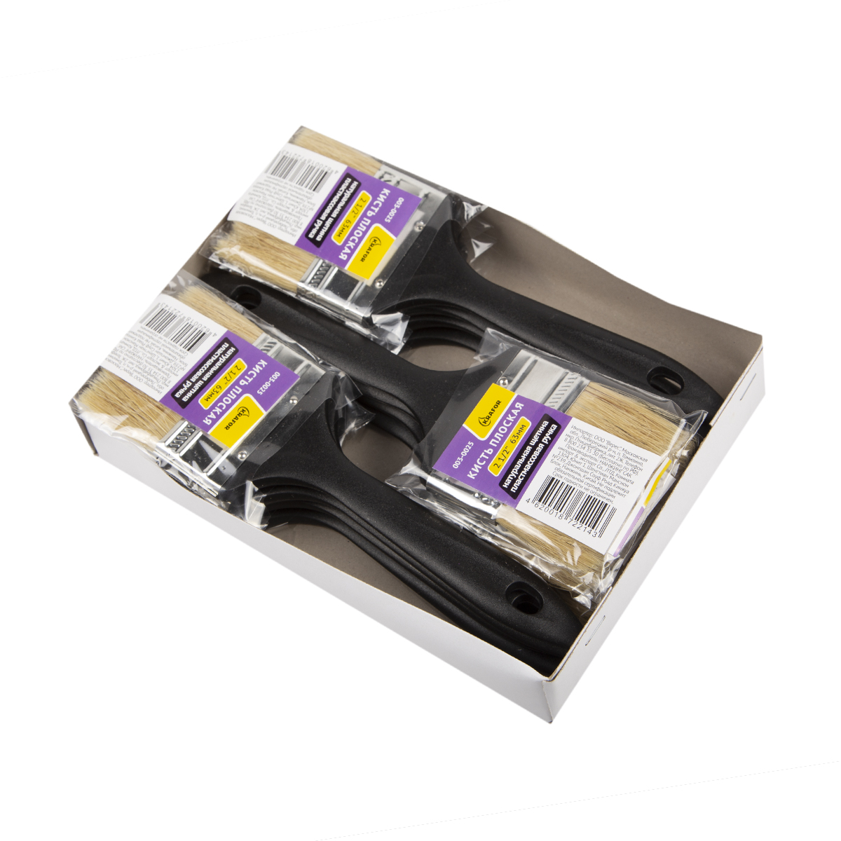 Кисть плоская №2,5/63 мм  (12/480) натур. щетина, пласт.ручка "krafor" 003-0025