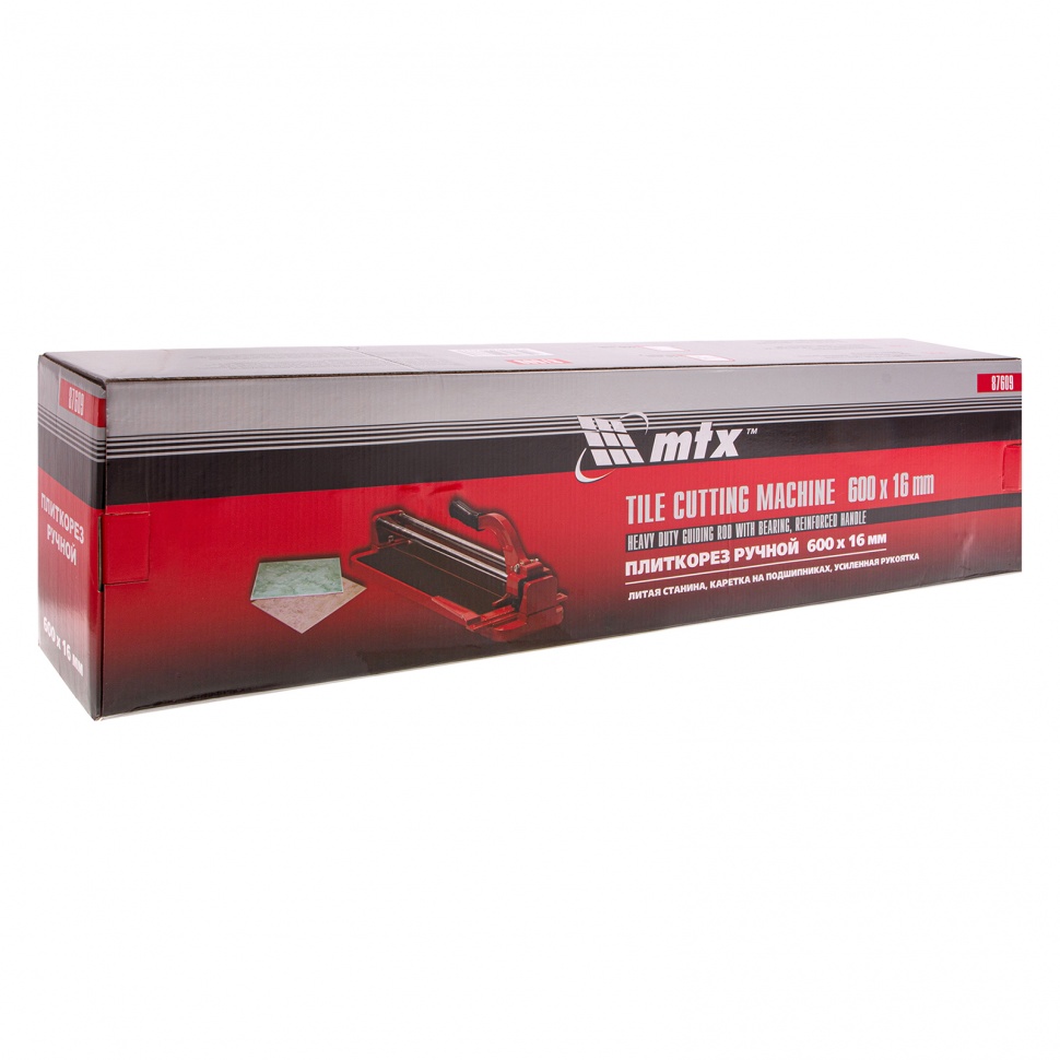 Плиткорез 600 х 16 мм, литая станина,каретка на подшипниках, усиленная рукоятка MTX (87609)