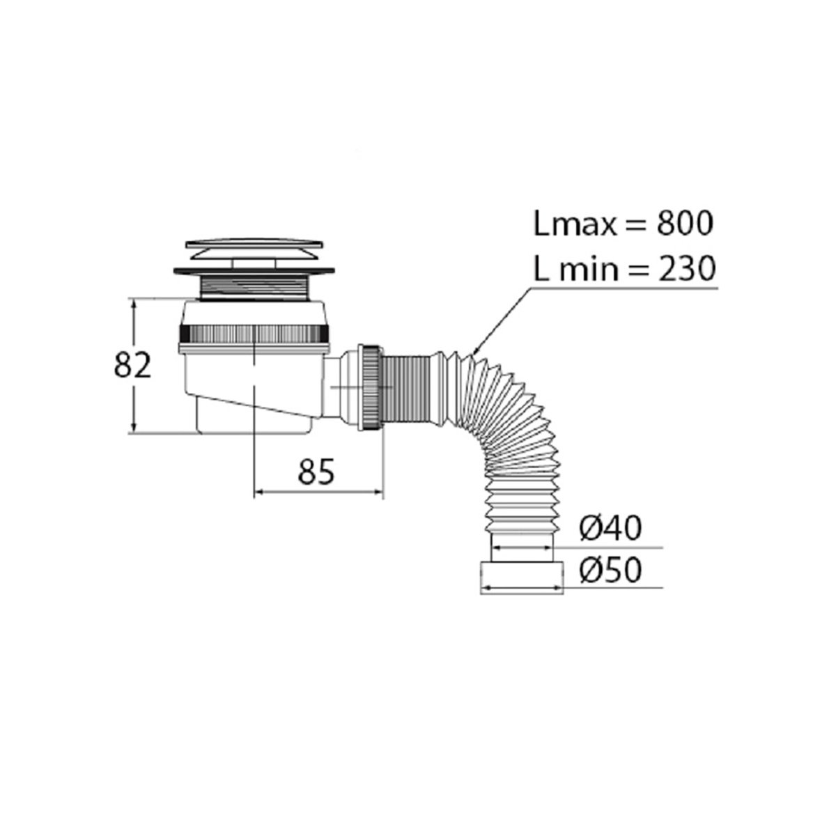 Сифон для душевого поддона "элит" с выпуском клик-клак и гофротрубой 800 мм (1/30) "вирпласт"