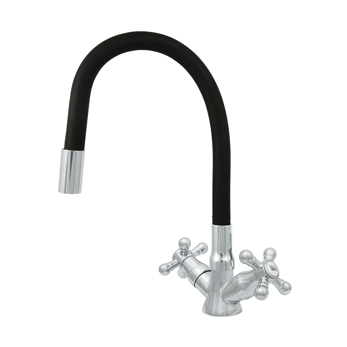 Смеситель для кухни "стандарт" цс-см 25ш к м_крест елочка гибкий излив, двухвент. (черный) (1/10)