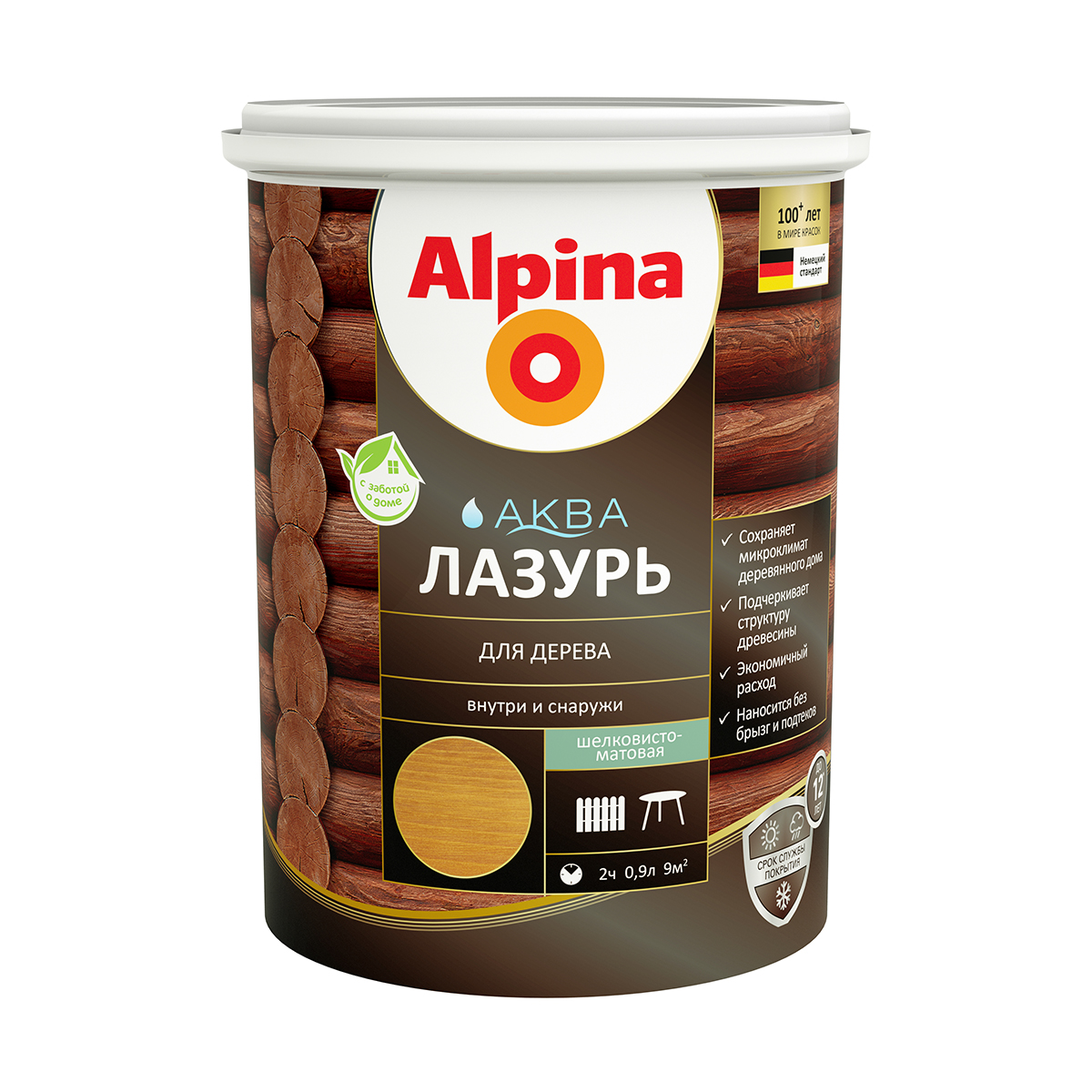 Лазурь деревозащитная "аква" тик  0,9 л (1/6) "alpina"