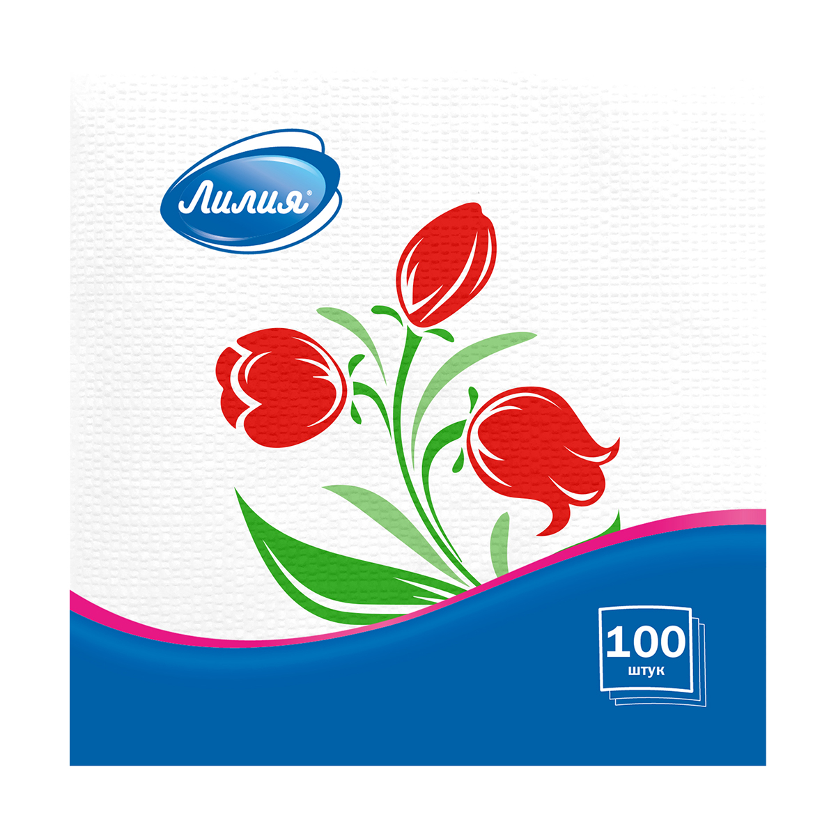 Салфетки бумажн. 1-слойные упак. 100 листов 24*24 см, тюльпаны (1/36) "лилия"