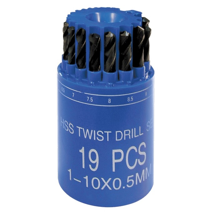 Набор сверл по металлу, 1-10 мм, (через 0.5 мм), HSS, 19 шт, в стакане, цилиндрический хвостовик Sparta (723505)