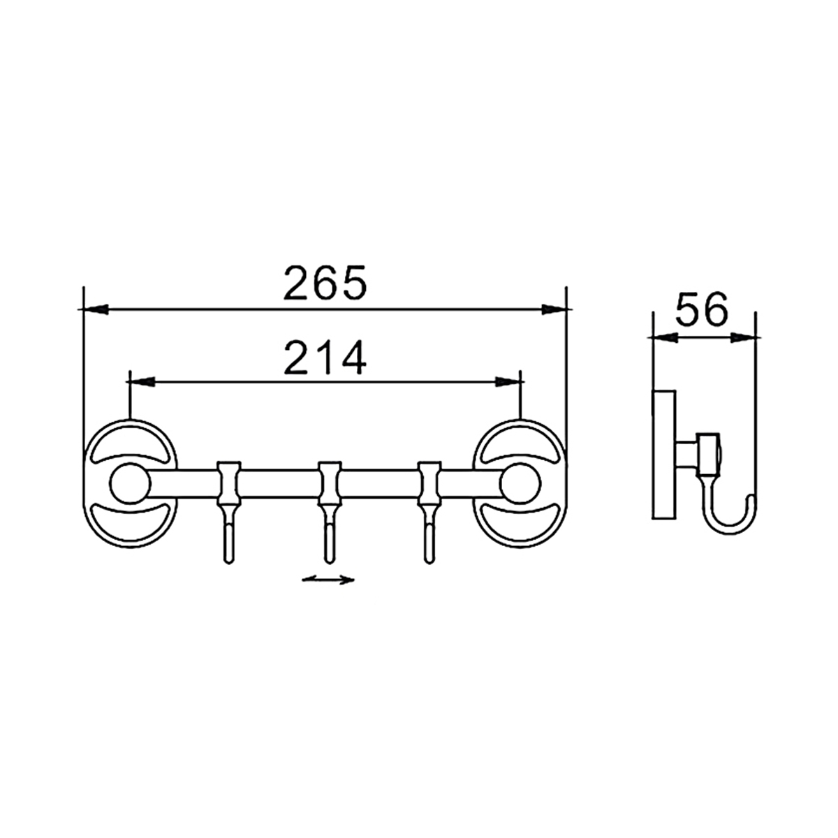 Крючок-вешалка на планке (3 крючка) f1915-3, хром (1/20/40) "frap"