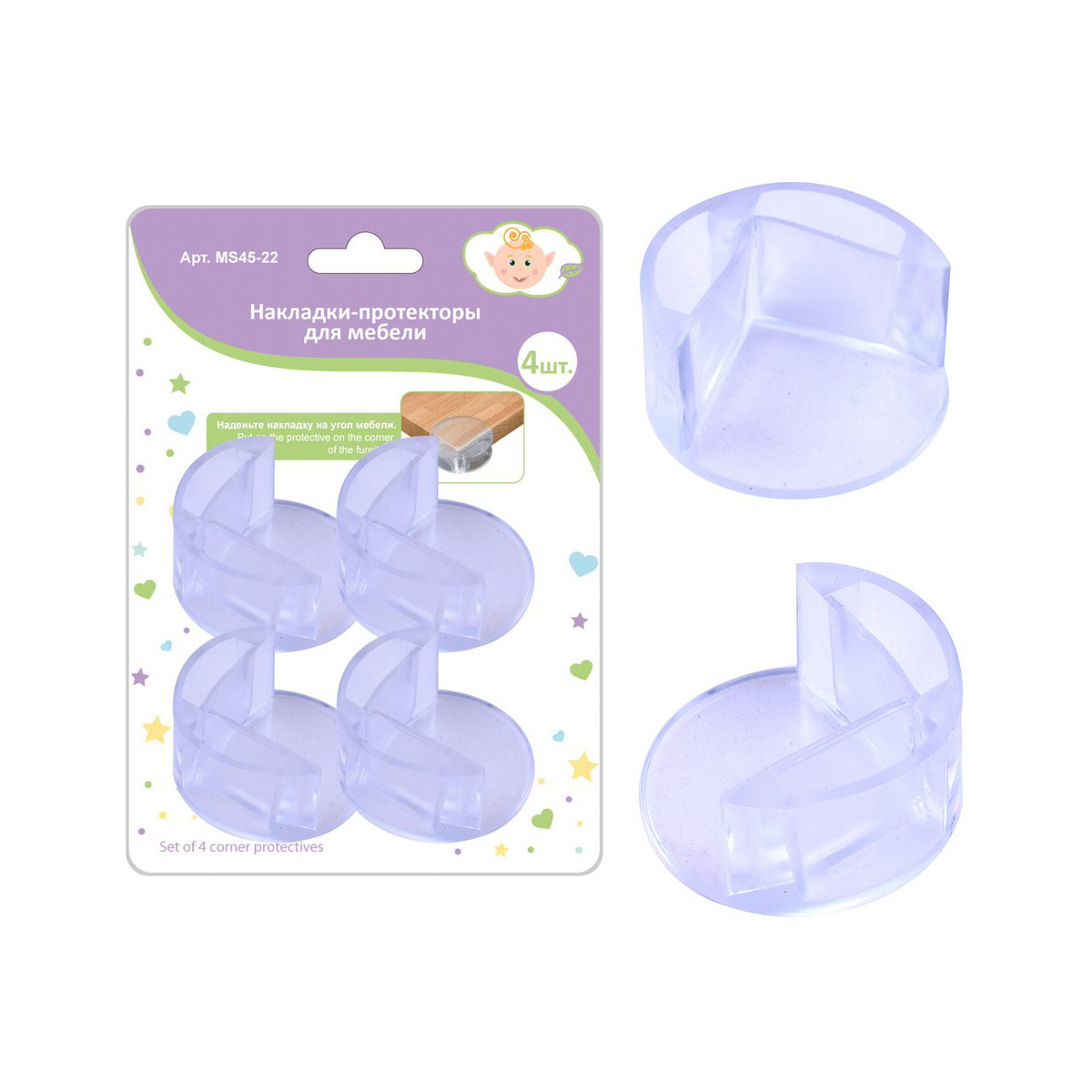 Накладки для мебели на угол круглые самокл. прозрачные, упак. 4 шт (1/12/144) "мультидом" ms45-22