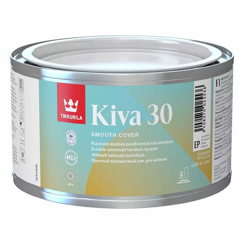 TIKKURILA KIVA лак для мебели универсальный для внутренних работ, полуматовый (0,225л)