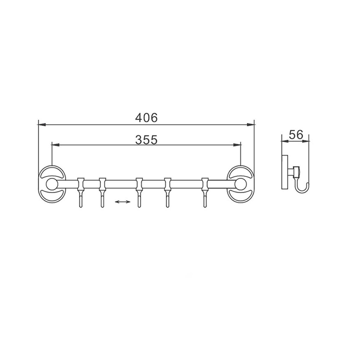 Крючок-вешалка на планке (5 крючков) f1915-5, хром (1/20/40) "frap"