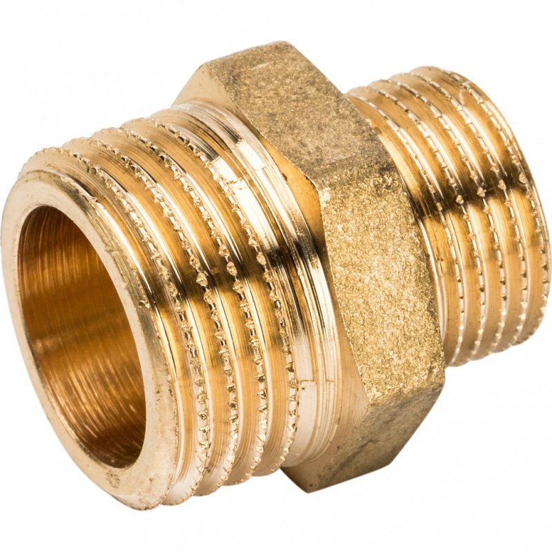 Ниппель переходной резьбовой НР 1/2" x 3/8" латунь STOUT