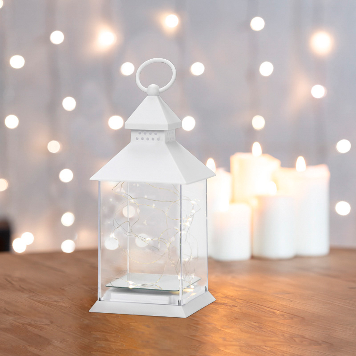 Фонарь декор. 10,7*10,7*23,5 см, белый, теплый белый свет (1/12) "neon-night" 513-050