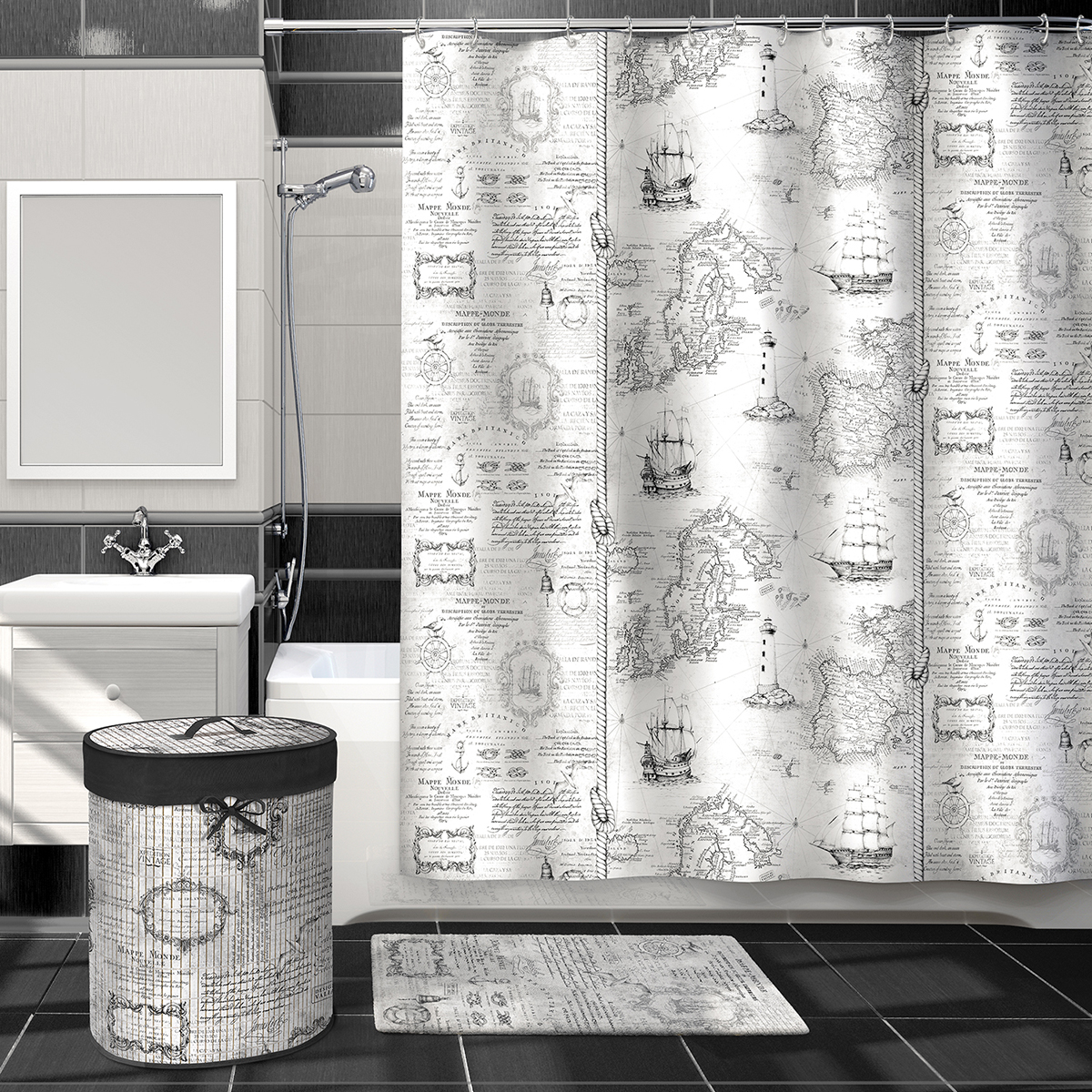 Штора для ванной 180*180 см (полиэстер) "expedition  vintage" (1/24) "valiant" exp-v-1818