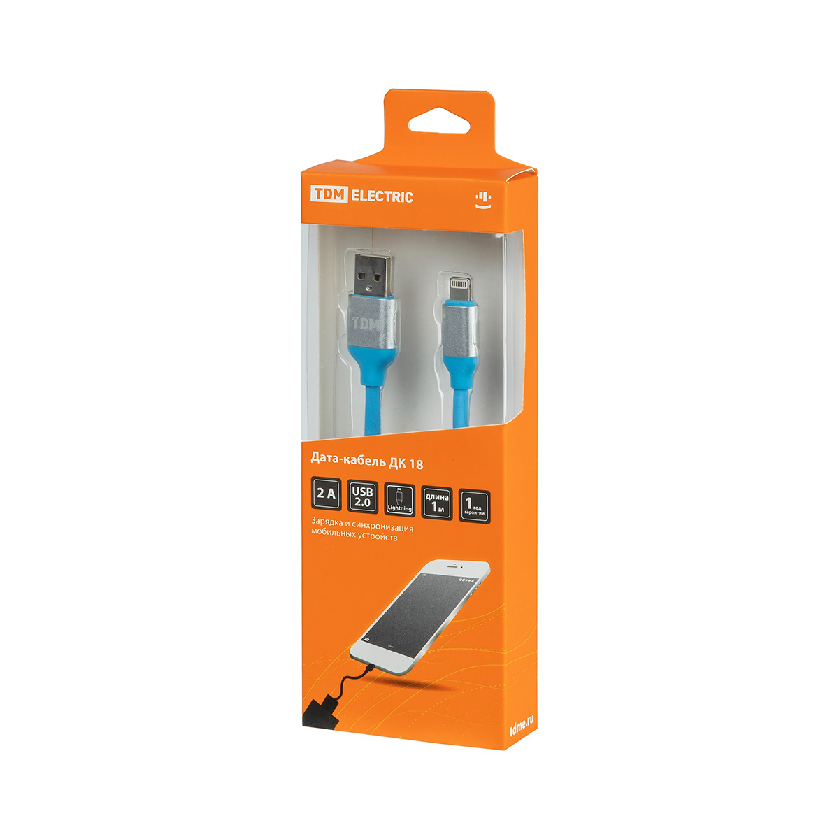 Кабель дк-18 usb-lightning 1 м в силиконовой оплетке (голубой) (1/200) tdm sq1810-0318