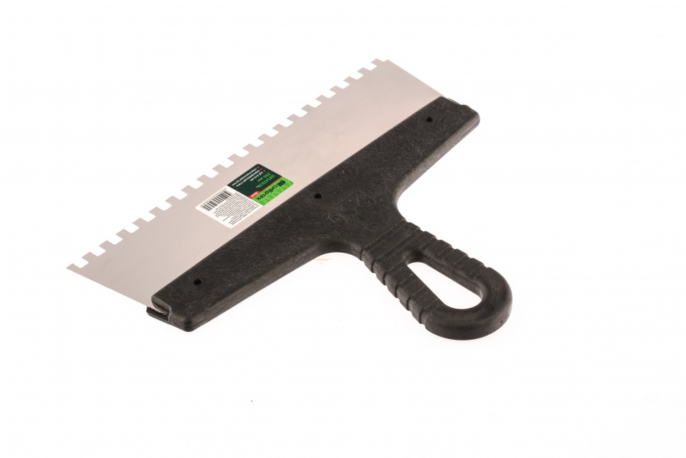 Шпатель из нержавеющей стали, 250 мм, зуб 6 х 6 мм, пластмассовая ручка Сибртех (85465)