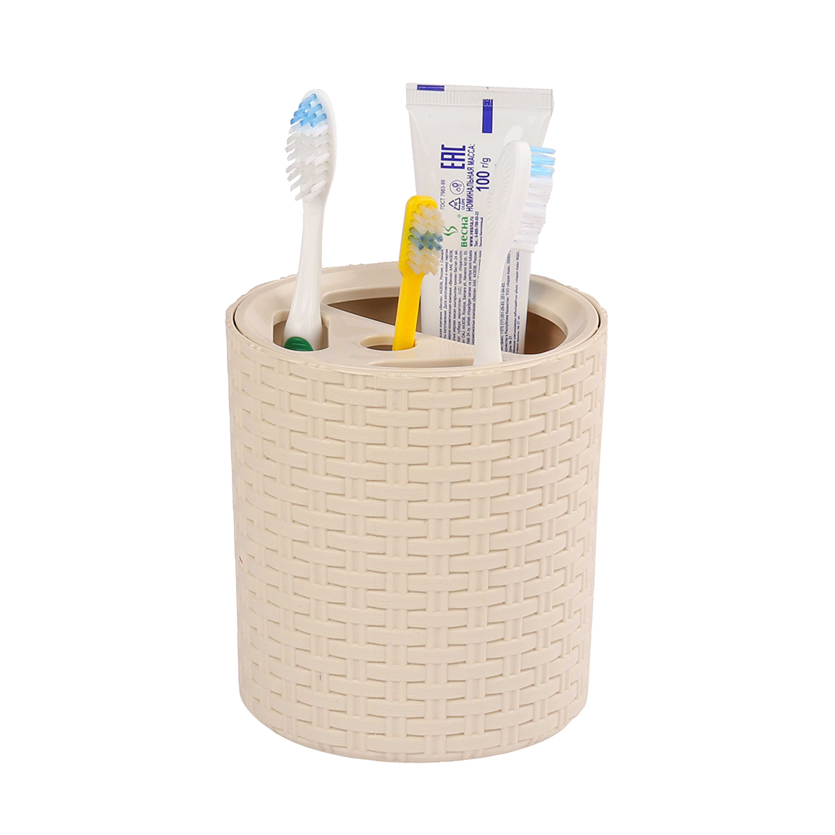 Стакан для ванной комнаты "плетенка" с разделителями, слон. кость (1/16) "альтернатива" м2535