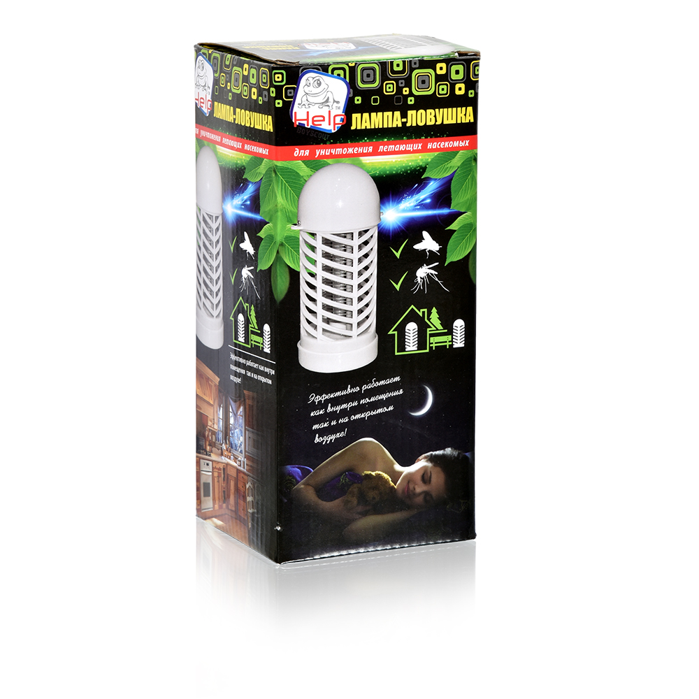 Лампа-ловушка для уничтожения летающих насекомых, 9*9*20 см (1/12) "help" 80401