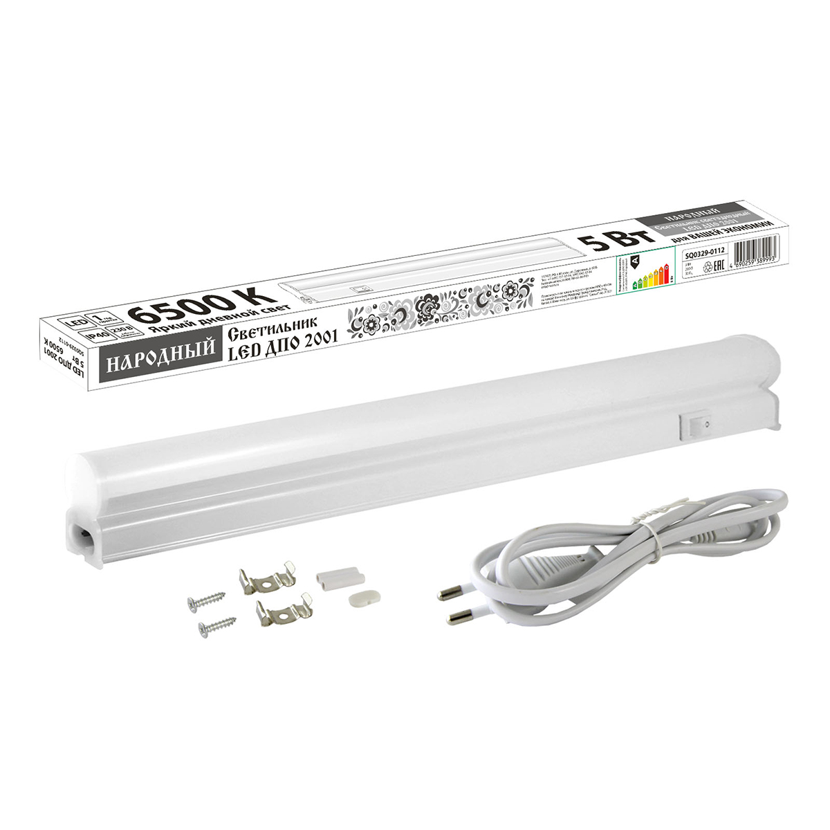 Светильник светодиод. дпо 2001  568 мм 5 вт 350 лм 6500 к, ip40 (1/25) народный sq0329-0112