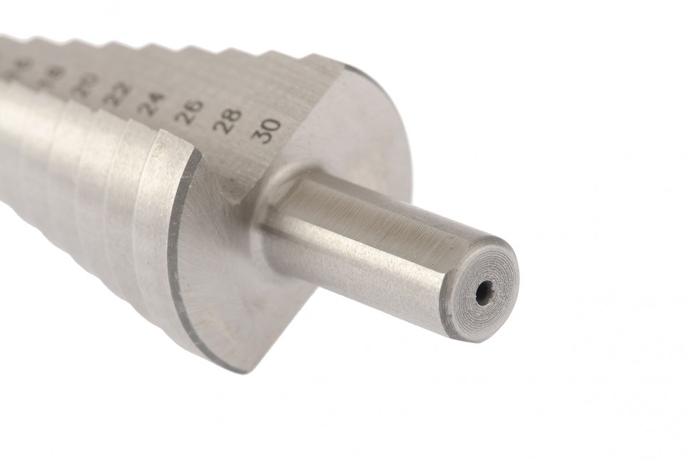 Сверло ступенчатое, 6-8-10-12-14-16-18-20-22-24-26-28-30 мм, Р6М5, трехгранный хвостовик Барс (72362)