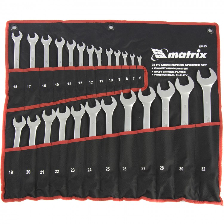 Набор ключей комбинированных, 6-32 мм, 25 шт, CrV, матовый хром Matrix (15413)