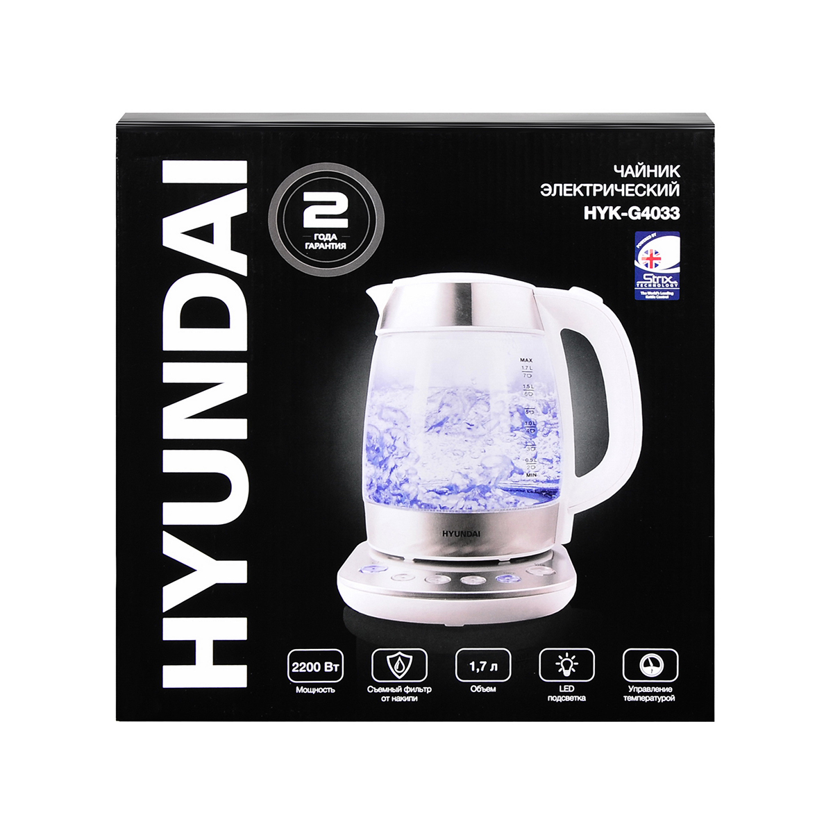 Чайник электр. hyk-g4033 1,7 л стекло (1/6) "hyundai"